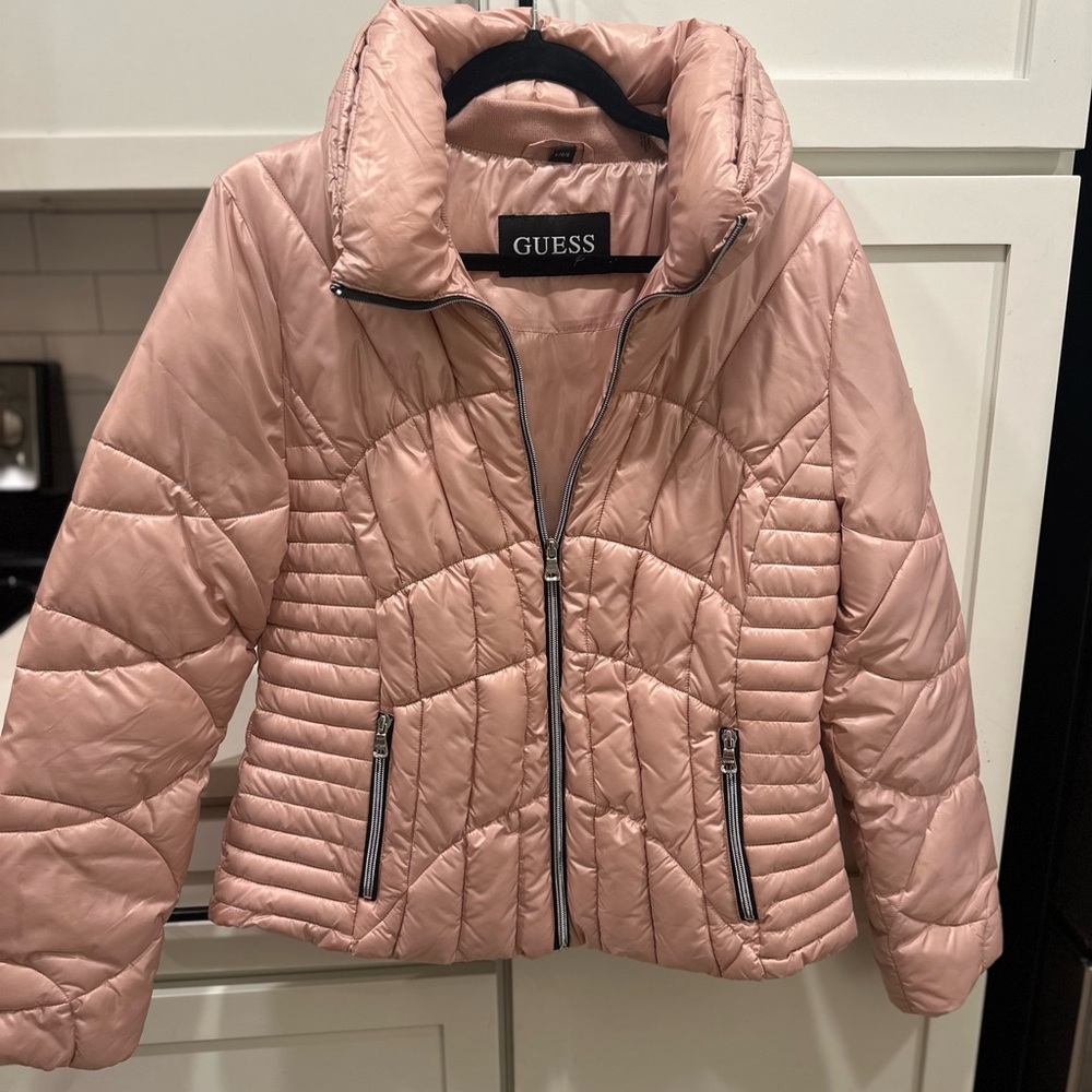 Guess Pink Puffer Jacket with Quilted Design